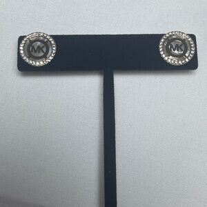Michael Kors Silver Crystal MK Logo Stud Earrings